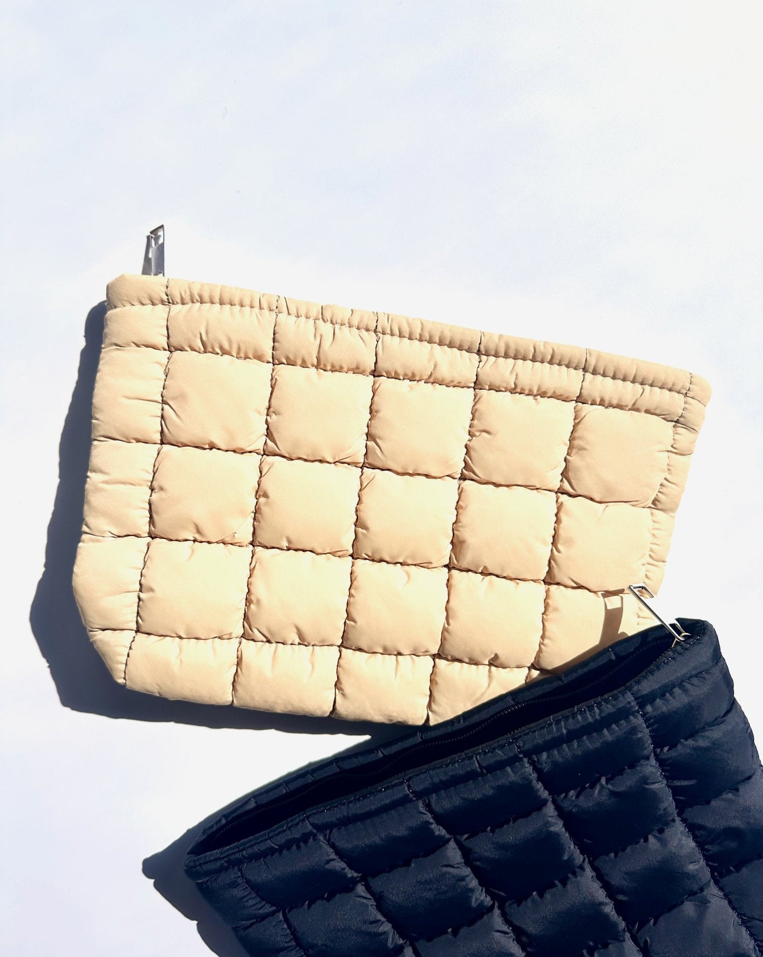 NEW ITEM: Quilted Puffy Makeup Pouch Clutch // Beige - notebooks & honey