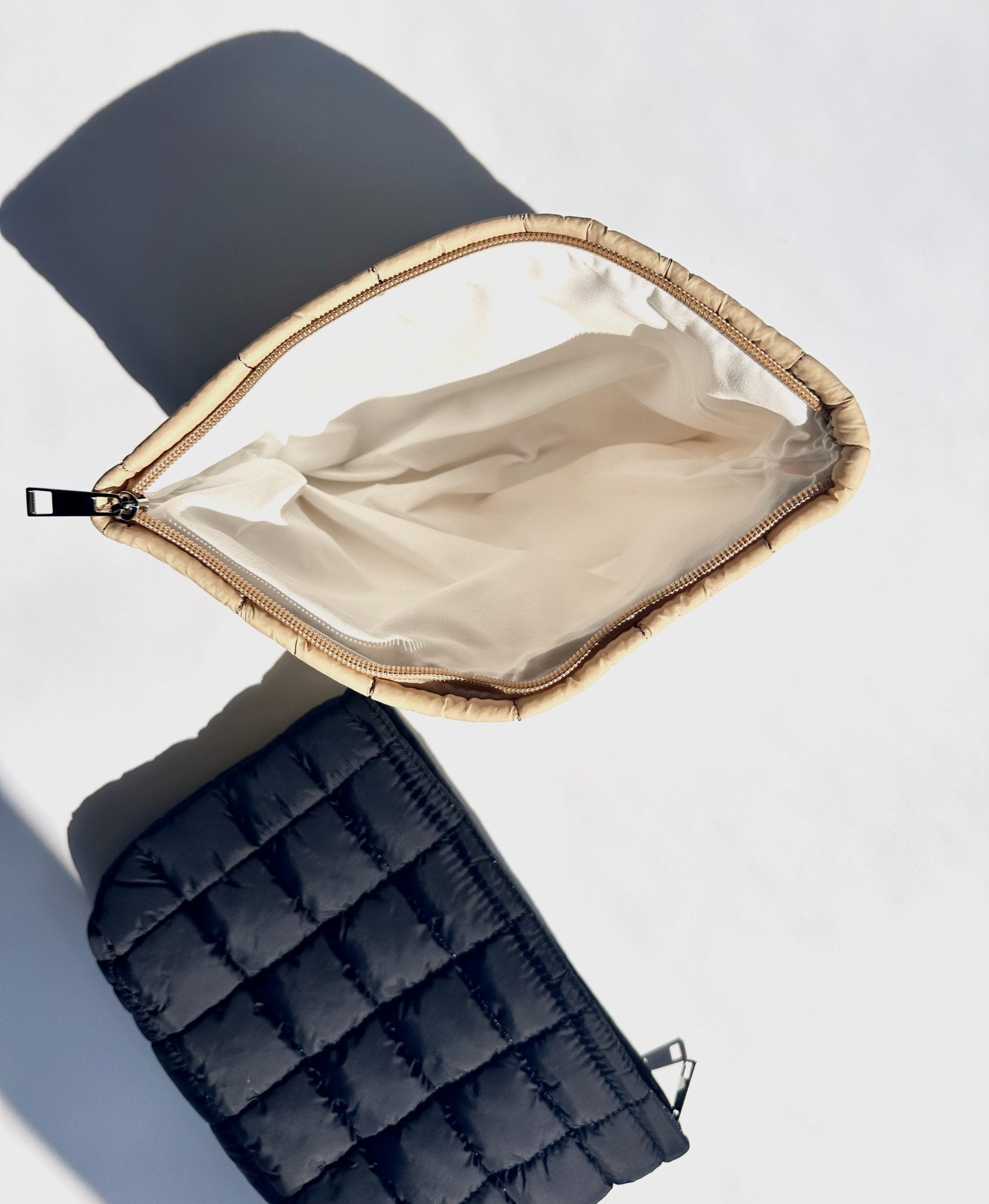NEW ITEM: Quilted Puffy Makeup Pouch Clutch // Beige - notebooks & honey