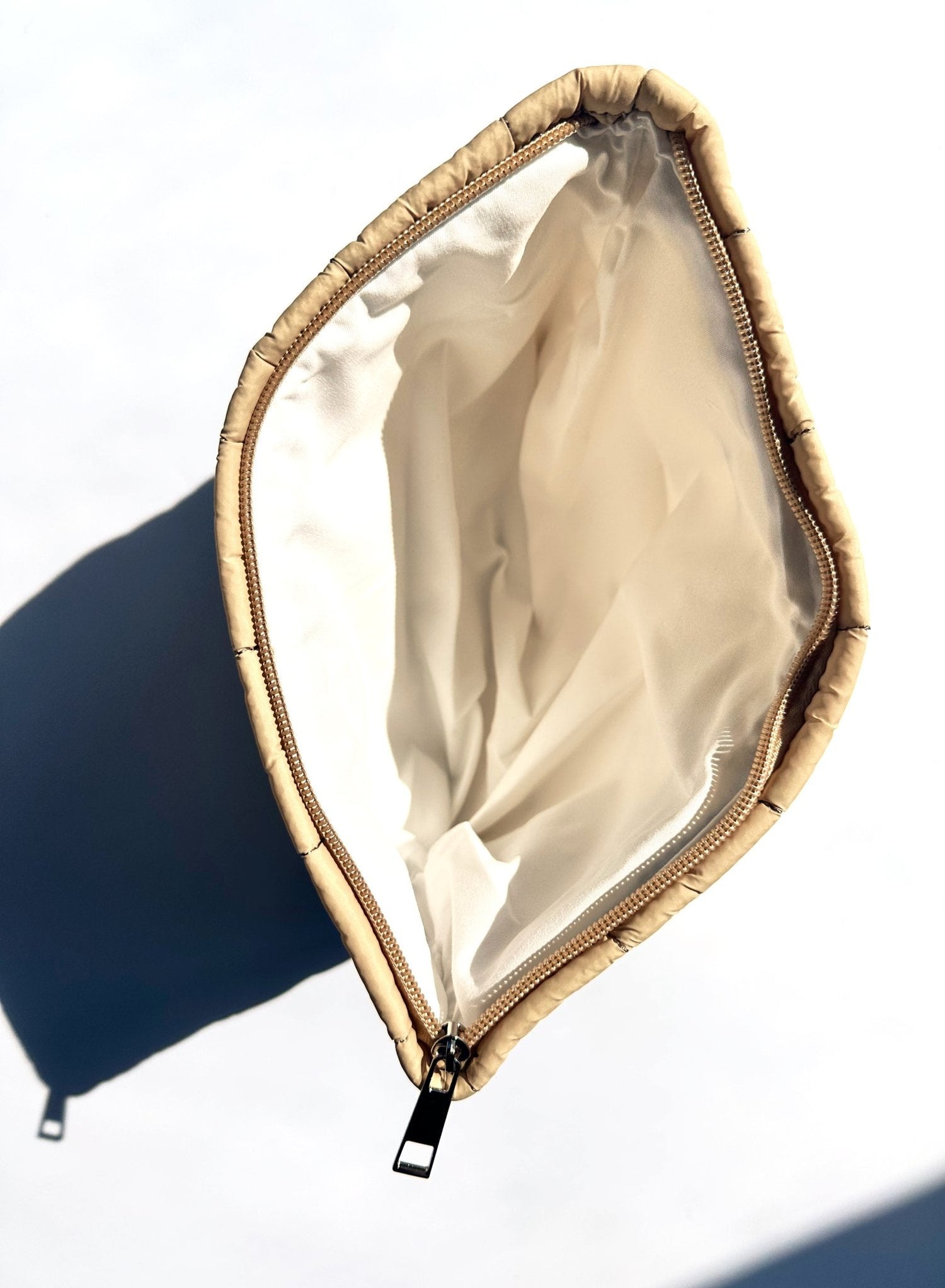 NEW ITEM: Quilted Puffy Makeup Pouch Clutch // Beige - notebooks & honey