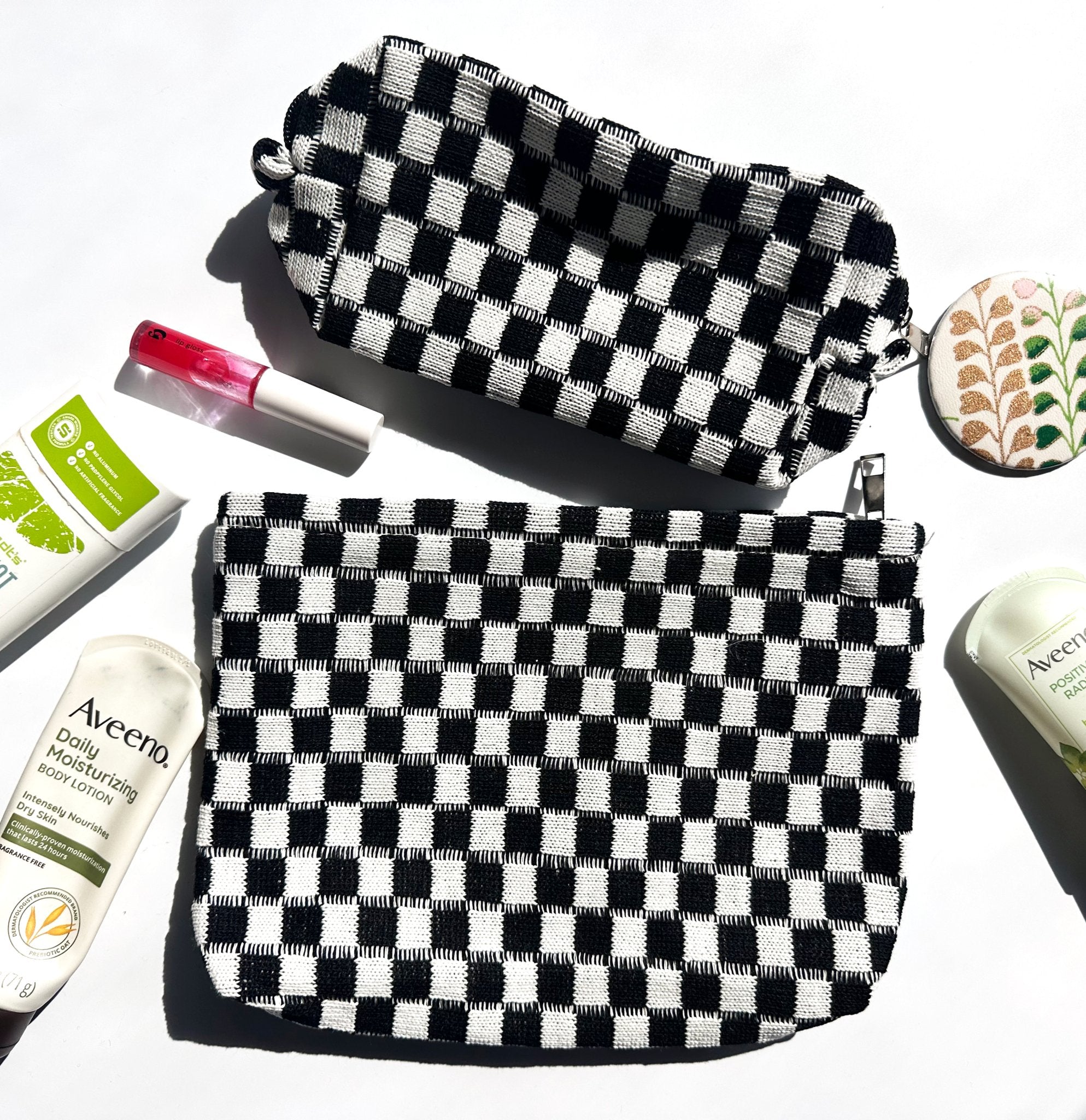 NEW ITEM: Travel Checker Makeup Pouch Bag // BLACK - notebooks & honey