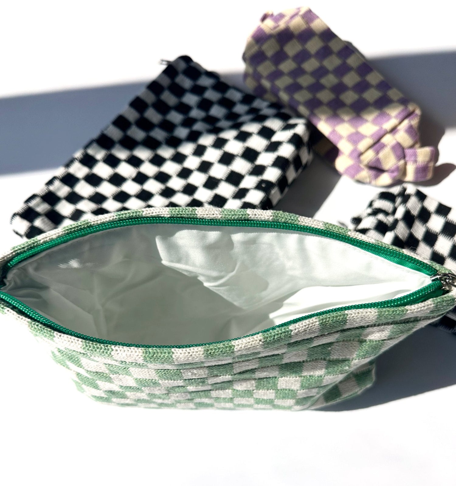 NEW ITEM: Travel Checker Makeup Pouch Bag // GREEN - notebooks & honey