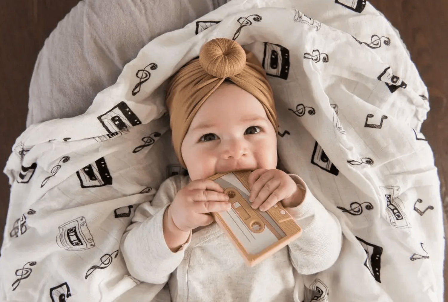 Cassette Tape Teether ( Oatmeal ) - notebooks & honey