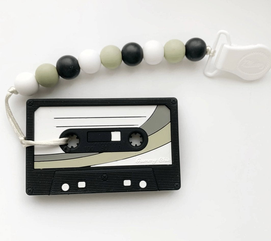SALE ITEM Cassette Tape Teether with Colored Clip Black