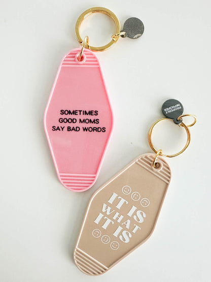 NEW ITEM: Hot Stamped Motel Keychain // Sometimes Good Moms - notebooks &amp; honey