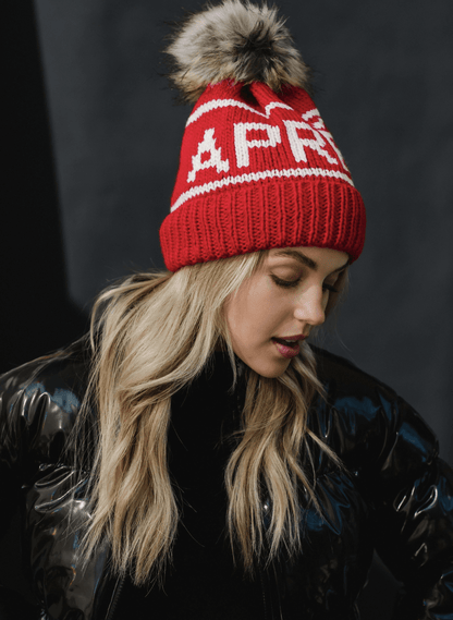 NEW (SEASONAL ITEM): Aprés Ski Winter Pom Pom Beanie Hat - Red - notebooks &amp; honey