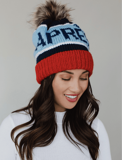 NEW (SEASONAL ITEM): Aprés Ski Winter Pom Pom Beanie Hat - Red / Blue / Navy - notebooks &amp; honey