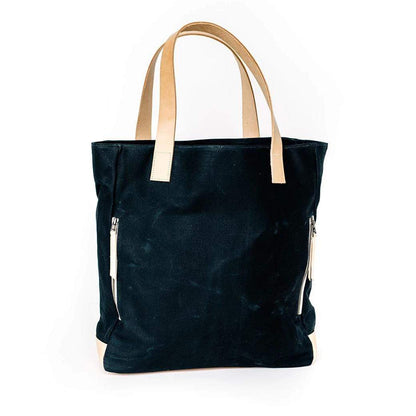 Waxed Canvas and Leather Everyday Tote Handbag, Wild Rose Charcoal and Black