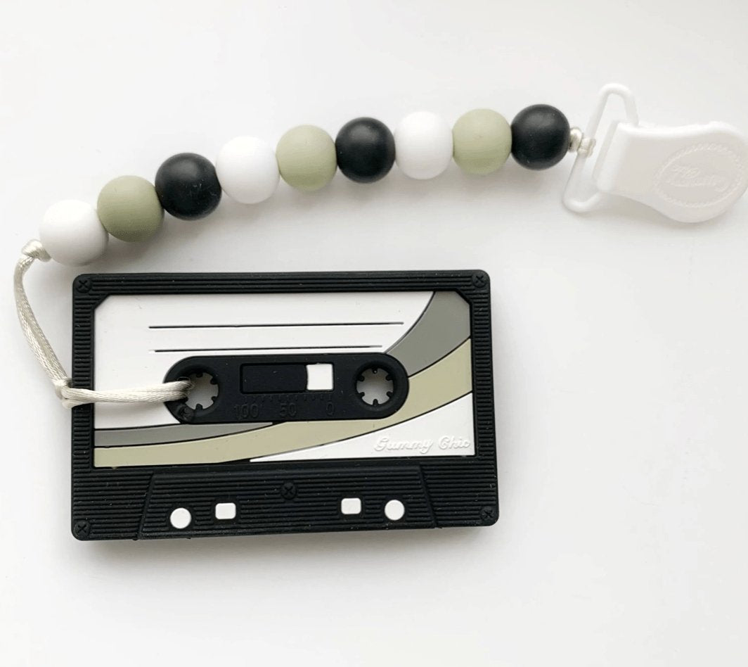 Cassette Tape Teether with Colored Clip ( Black ) - notebooks &amp; honey