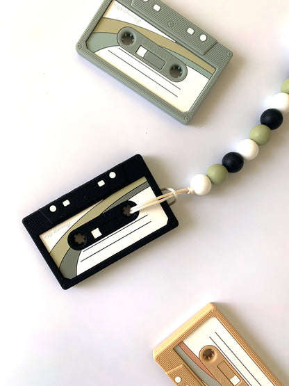 Cassette Tape Teether with Colored Clip ( Black ) - notebooks &amp; honey